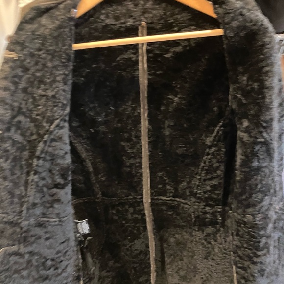 Suede shearling brown coat jacket sheepskin Pasha & Jo Small fur collar - Picture 8 of 9